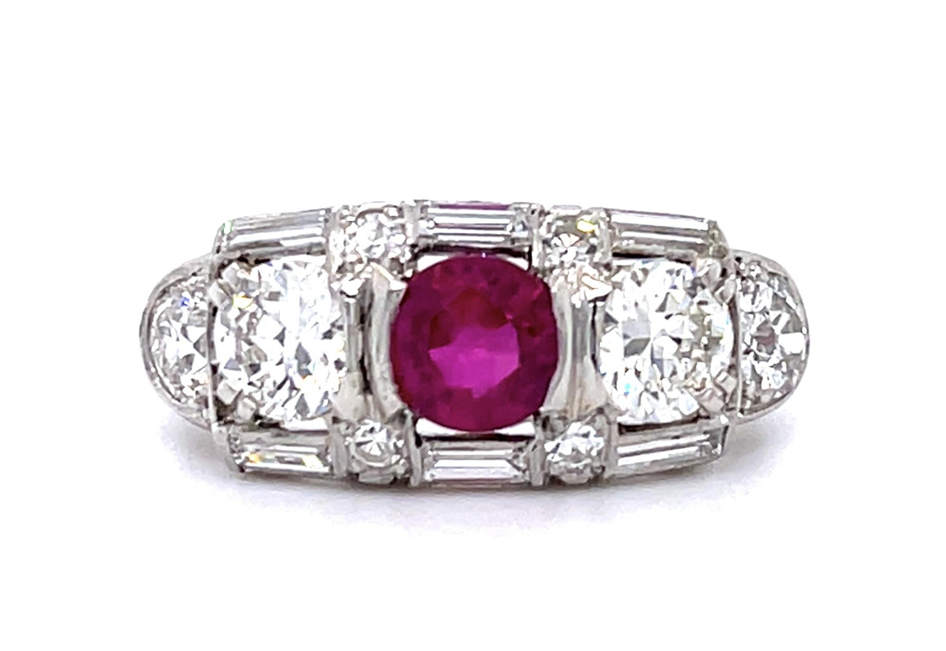 Original Art Deco 1.04ct Ruby Platinum Three Stone Ring (Vintage 1930s)