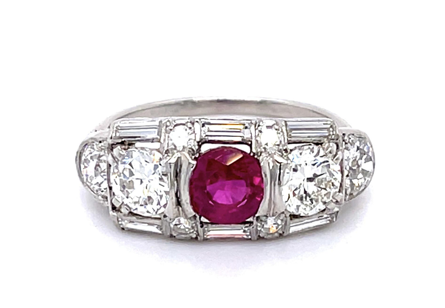 Original Art Deco 1.04ct Ruby Platinum Three Stone Ring (Vintage 1930s)