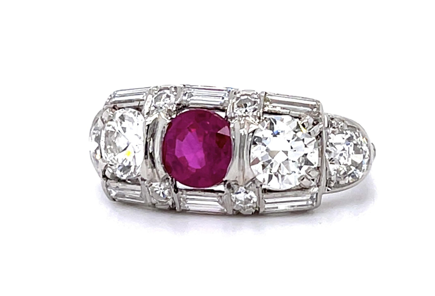 Original Art Deco 1.04ct Ruby Platinum Three Stone Ring (Vintage 1930s)