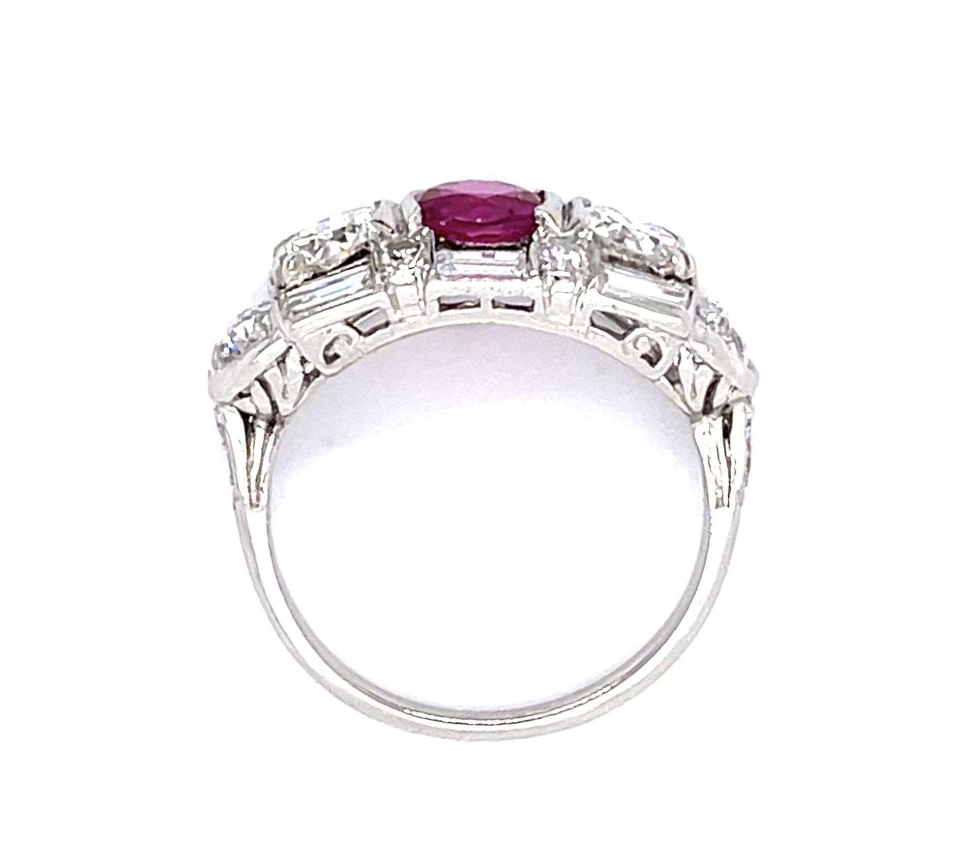 Original Art Deco 1.04ct Ruby Platinum Three Stone Ring (Vintage 1930s)