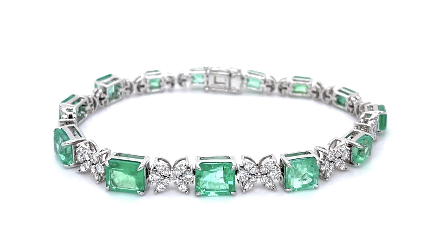 13.53ct Emerald 2ct Diamond 18KW Bracelet