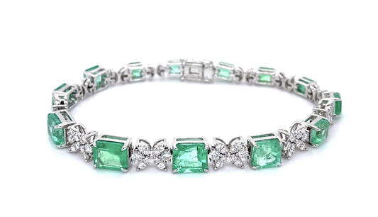 13.53ct Emerald 2ct Diamond 18KW Bracelet