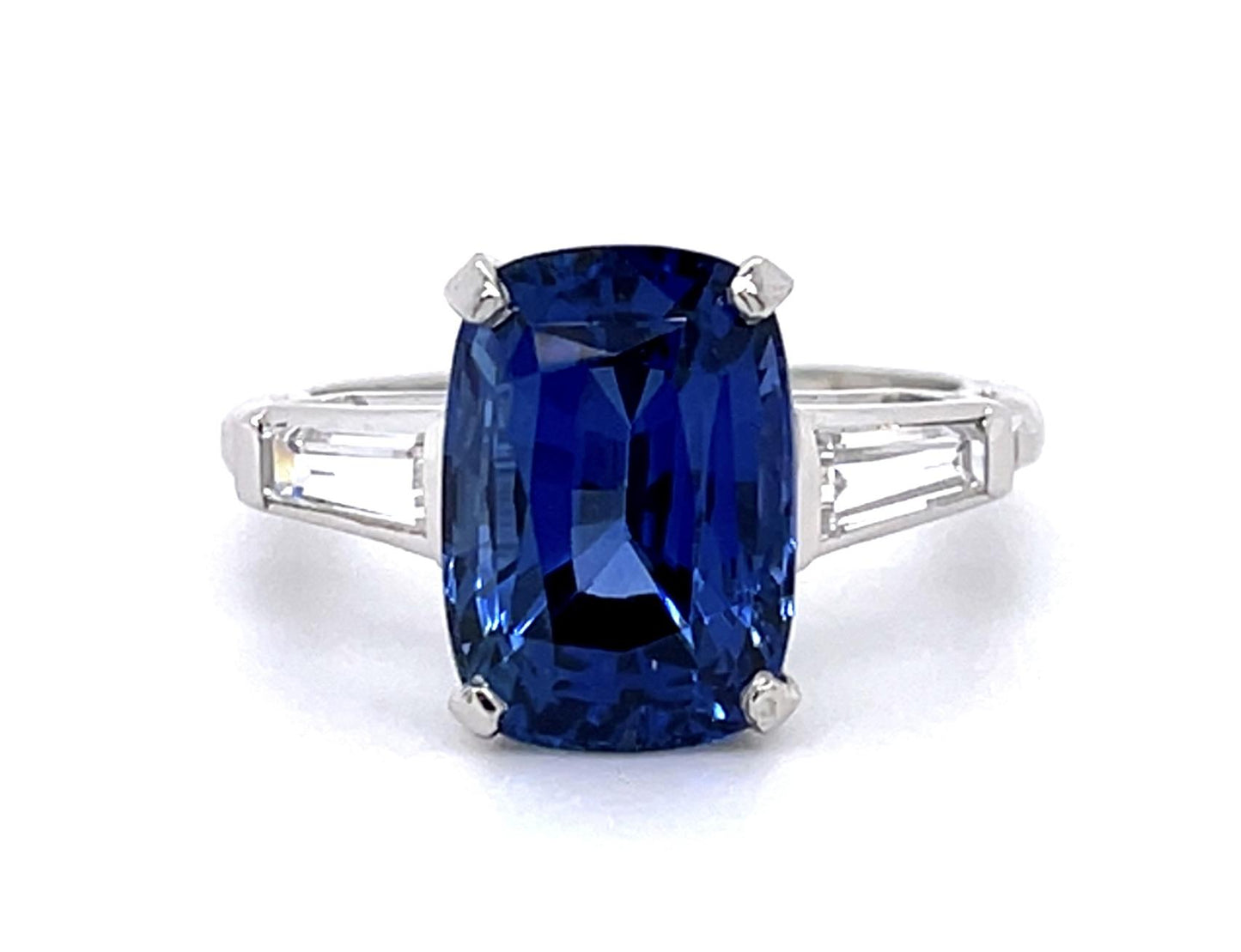 6.45ct Heated Sri Lanka Elongated Cushion Sapphire Platinum Ring