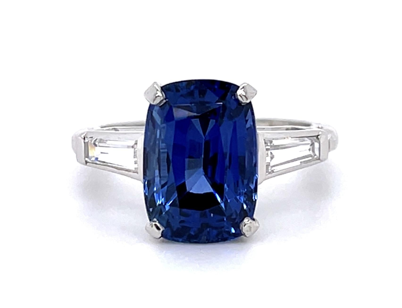 6.45ct Heated Sri Lanka Elongated Cushion Sapphire Platinum Ring