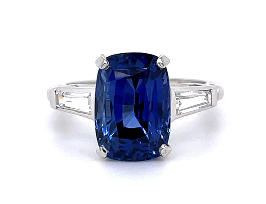 6.45ct Heated Sri Lanka Elongated Cushion Sapphire Platinum Ring