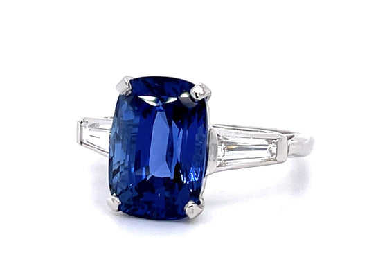 6.45ct Heated Sri Lanka Elongated Cushion Sapphire Platinum Ring