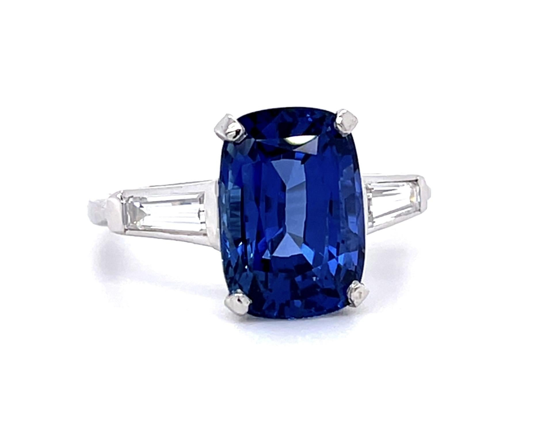 6.45ct Heated Sri Lanka Elongated Cushion Sapphire Platinum Ring