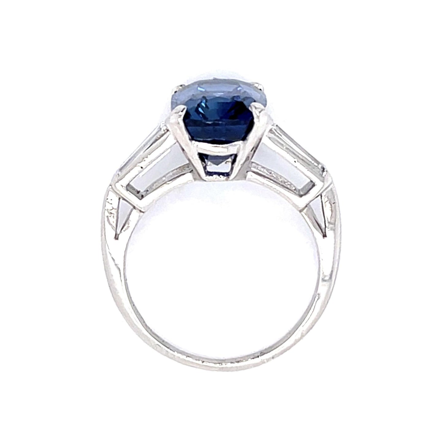 6.45ct Heated Sri Lanka Elongated Cushion Sapphire Platinum Ring