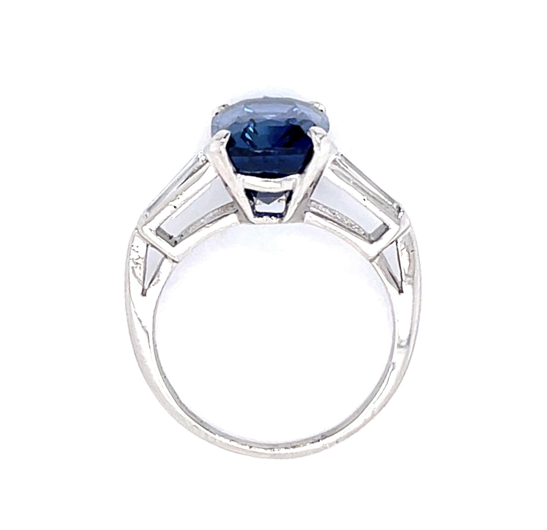 6.45ct Heated Sri Lanka Elongated Cushion Sapphire Platinum Ring