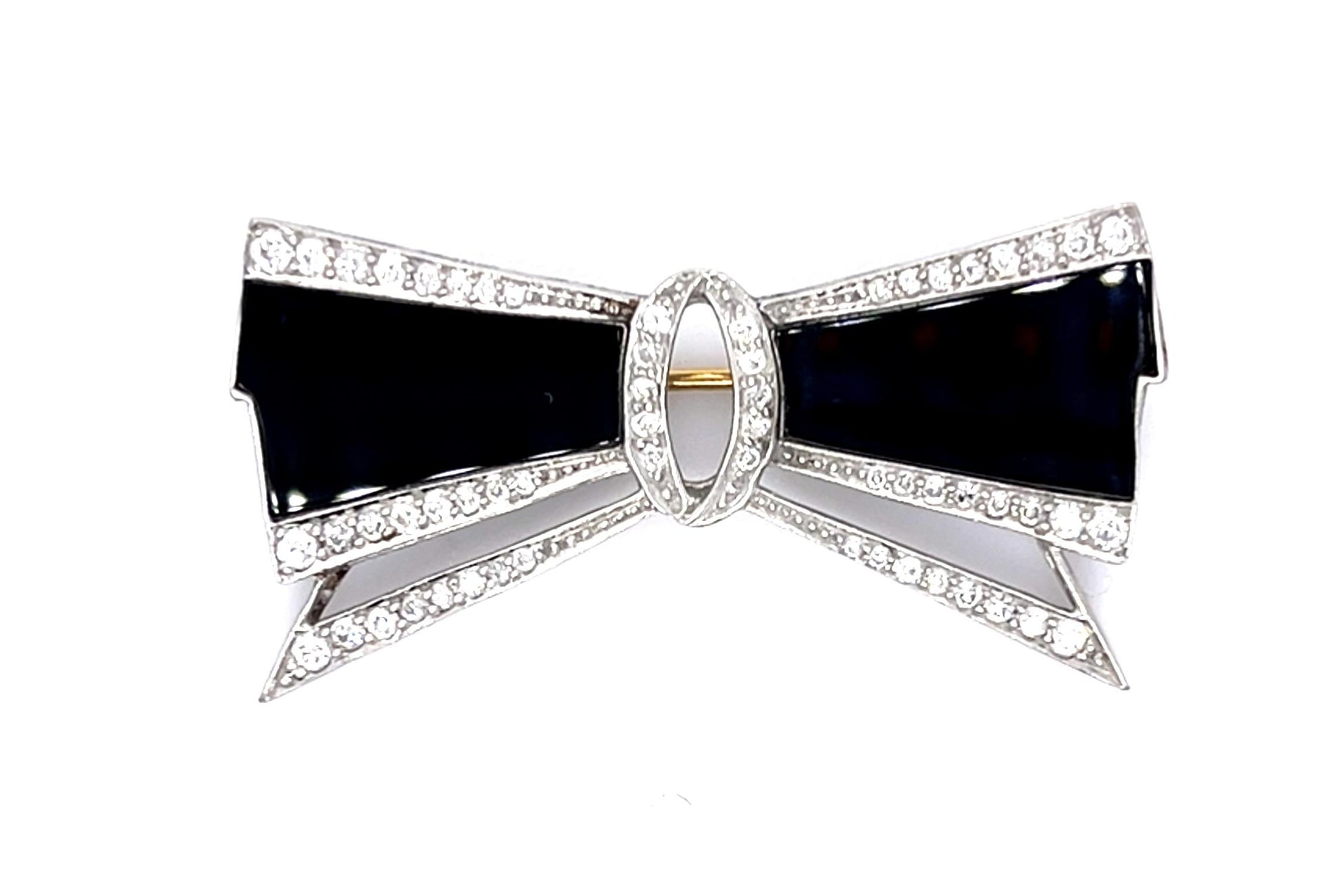 Original Art Deco .87ct (58 Diamonds) + Onyx Platinum Brooch (Antique 1920s)