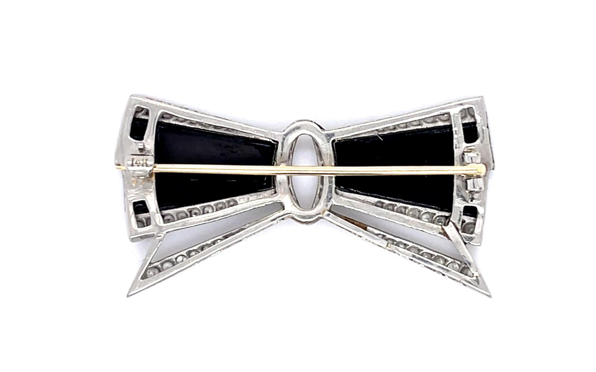 Original Art Deco .87ct (58 Diamonds) + Onyx Platinum Brooch (Antique 1920s)