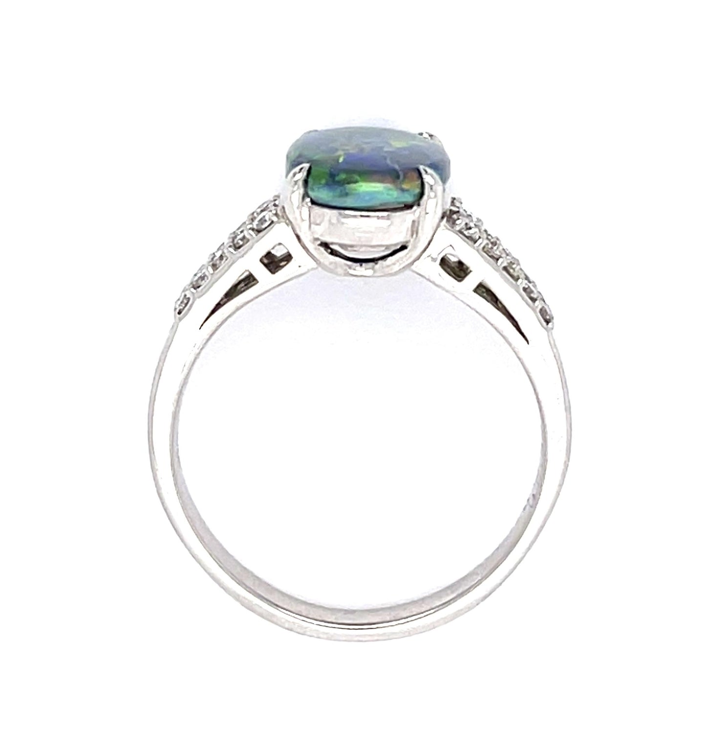 1.92ct Australian Black Opal Cabochon .22ctw Diamond Platinum Ring