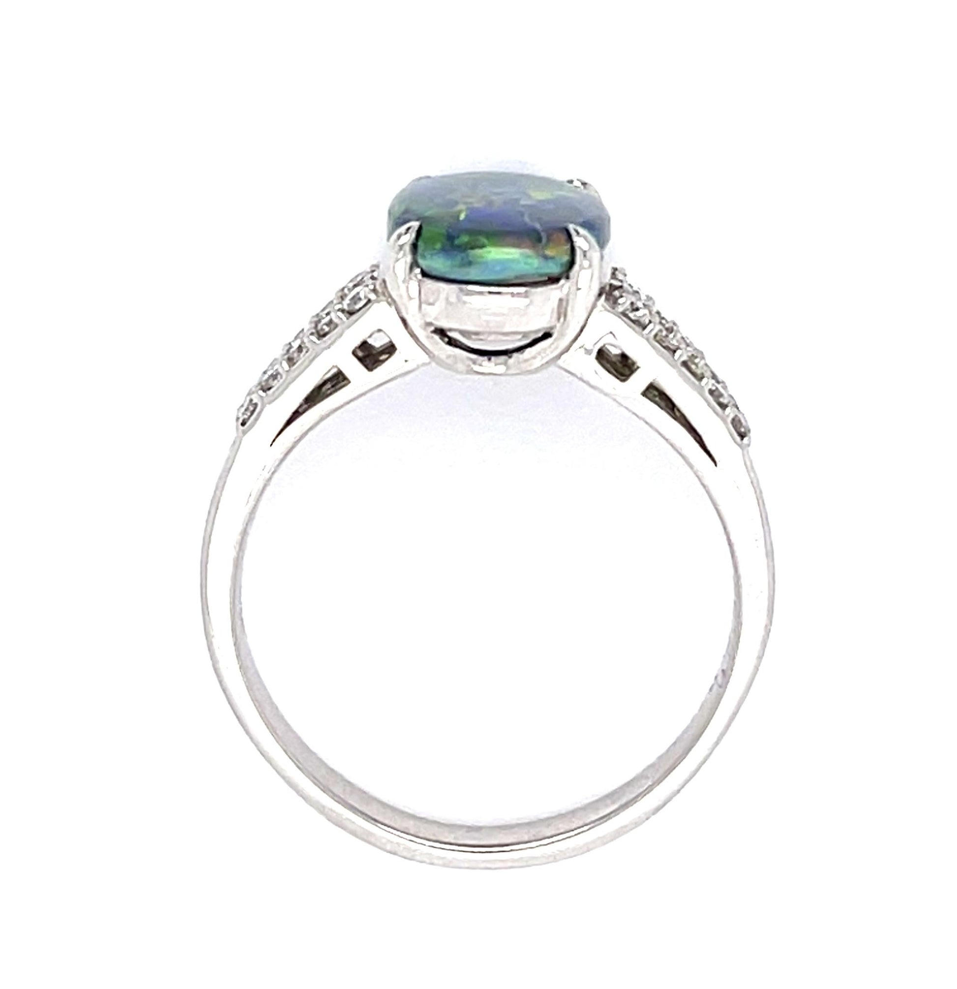 1.92ct Australian Black Opal Cabochon .22ctw Diamond Platinum Ring