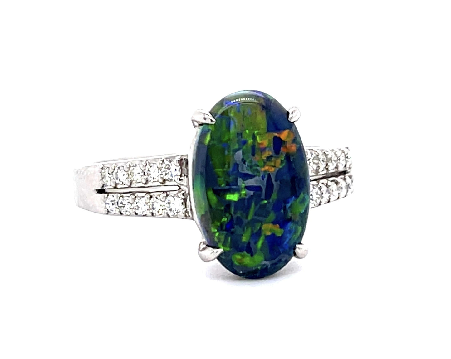 1.92ct Australian Black Opal Cabochon .22ctw Diamond Platinum Ring