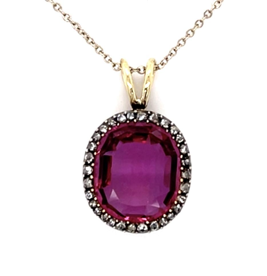 Original Edwardian 8.50ct Pink Tourmaline Platinum+18KY Pendant (Antique 1900s)