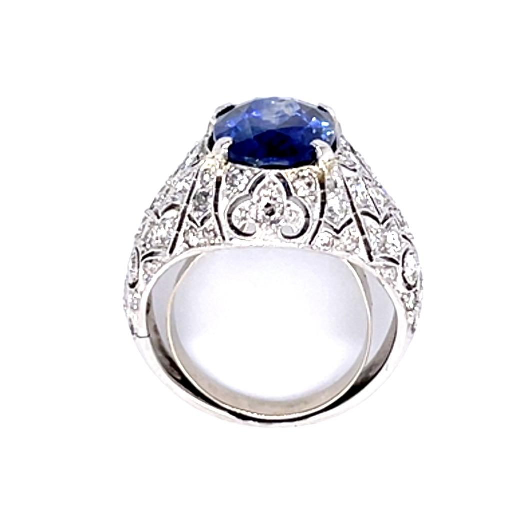 Original Art Deco 5.50ct Oval Sapphire 1.50ct Diamond Platinum Ring