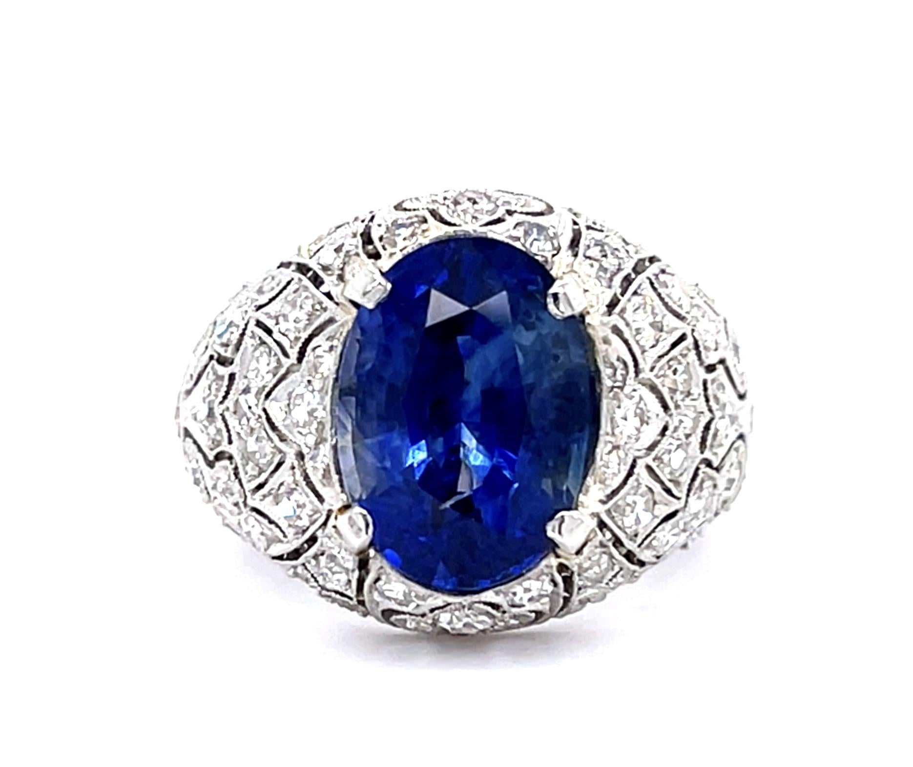 Original Art Deco 5.50ct Oval Sapphire 1.50ct Diamond Platinum Ring