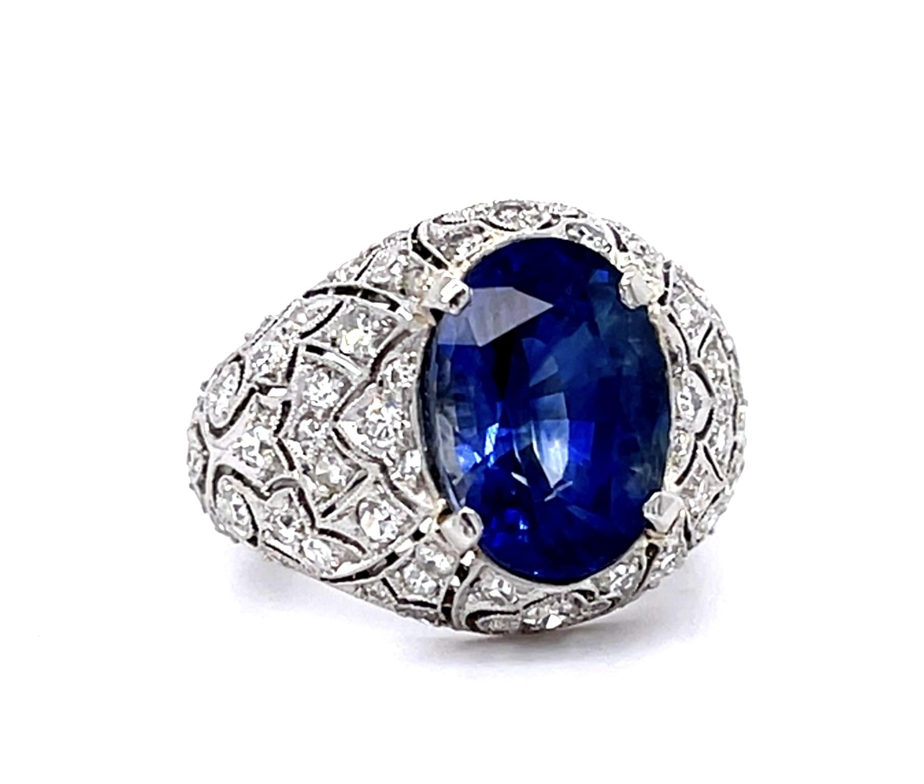 Original Art Deco 5.50ct Oval Sapphire 1.50ct Diamond Platinum Ring