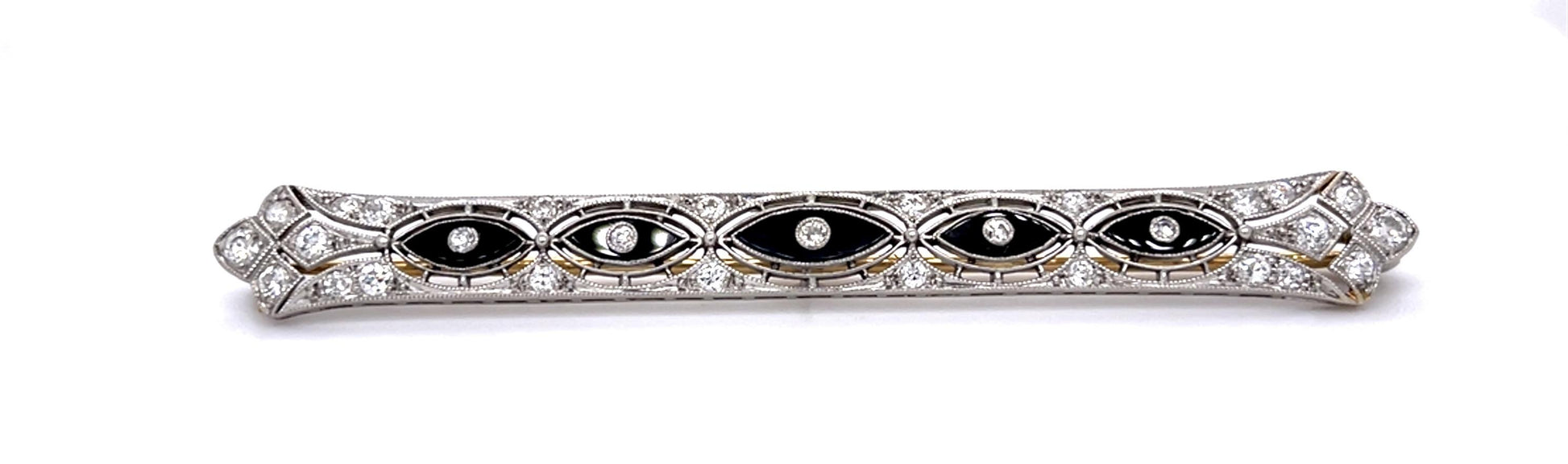 Original Art Deco .70ct Diamond + Onyx Platinum Brooch (Antique 1920s) 11.14g