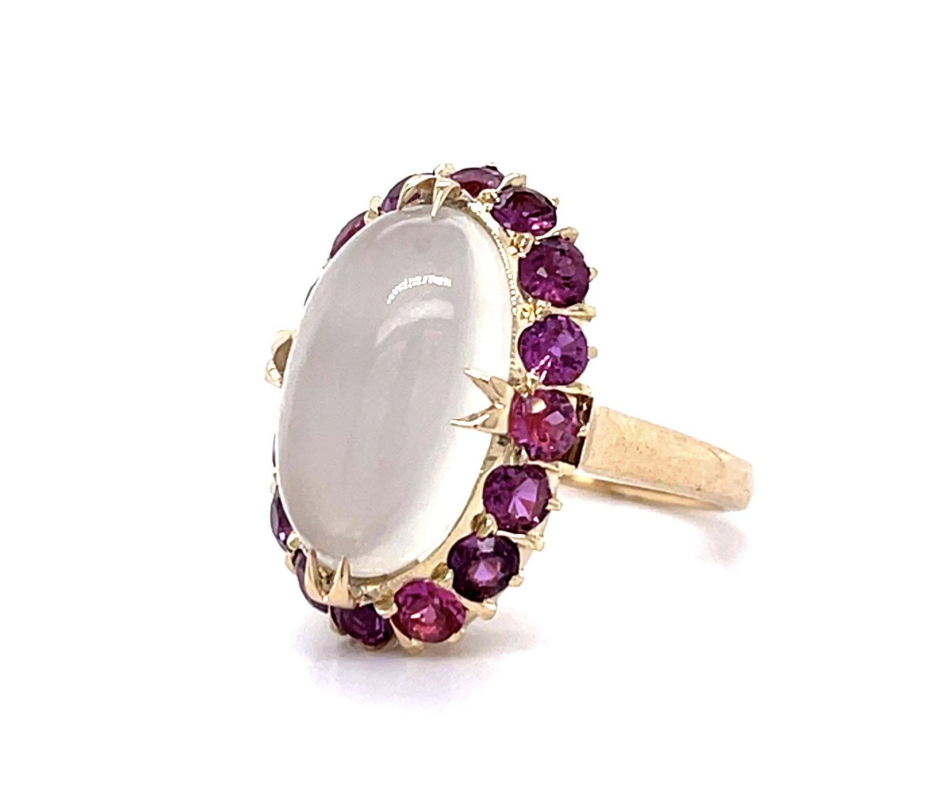 5ct Moonstone 2ct Ruby 14KY Ring (Vintage 1940s)
