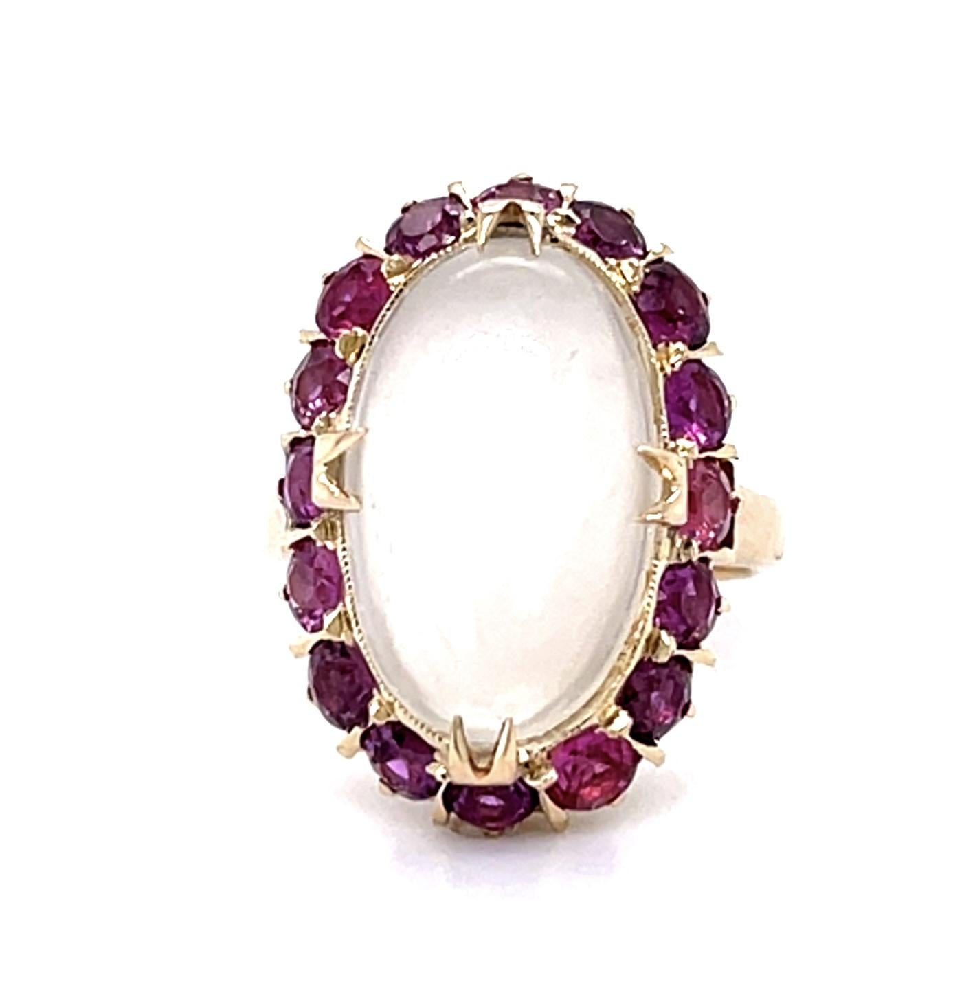 5ct Moonstone 2ct Ruby 14KY Ring (Vintage 1940s)