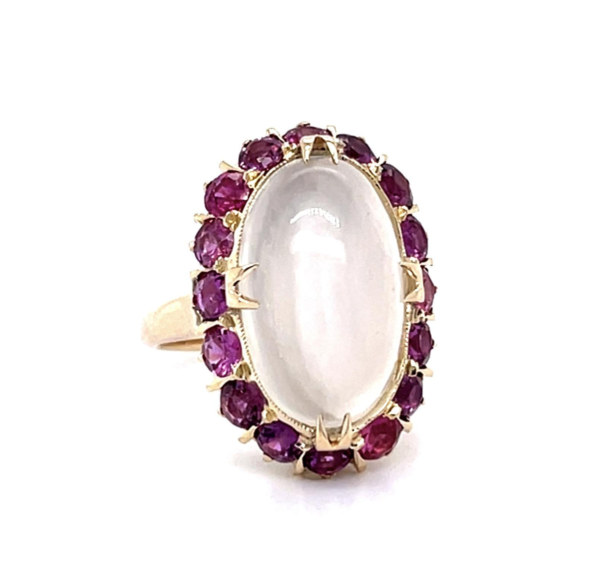5ct Moonstone 2ct Ruby 14KY Ring (Vintage 1940s)