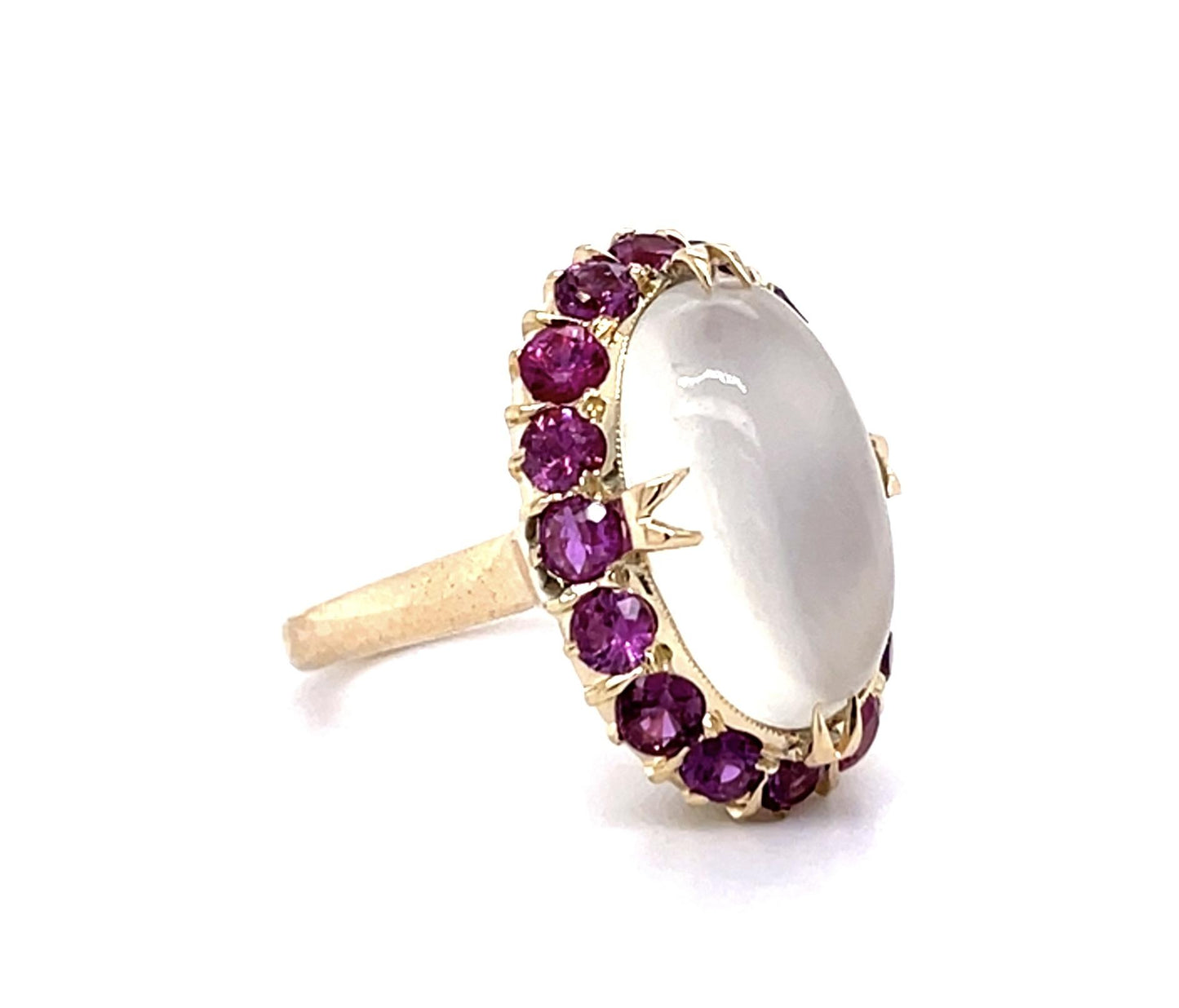 5ct Moonstone 2ct Ruby 14KY Ring (Vintage 1940s)