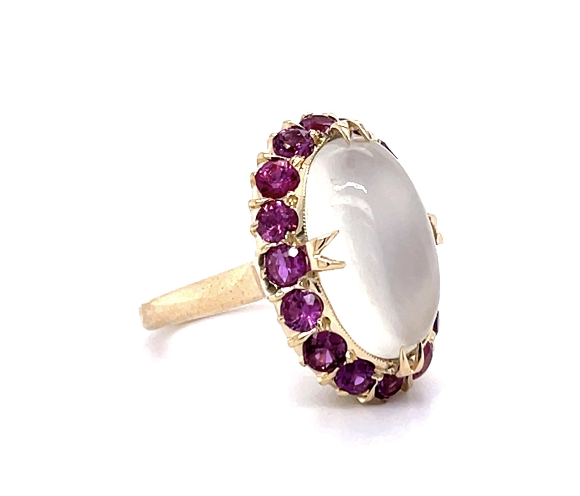 5ct Moonstone 2ct Ruby 14KY Ring (Vintage 1940s)