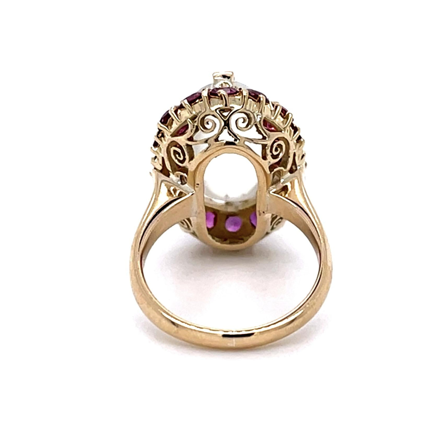 5ct Moonstone 2ct Ruby 14KY Ring (Vintage 1940s)