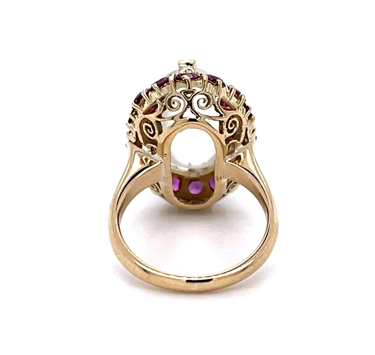 5ct Moonstone 2ct Ruby 14KY Ring (Vintage 1940s)