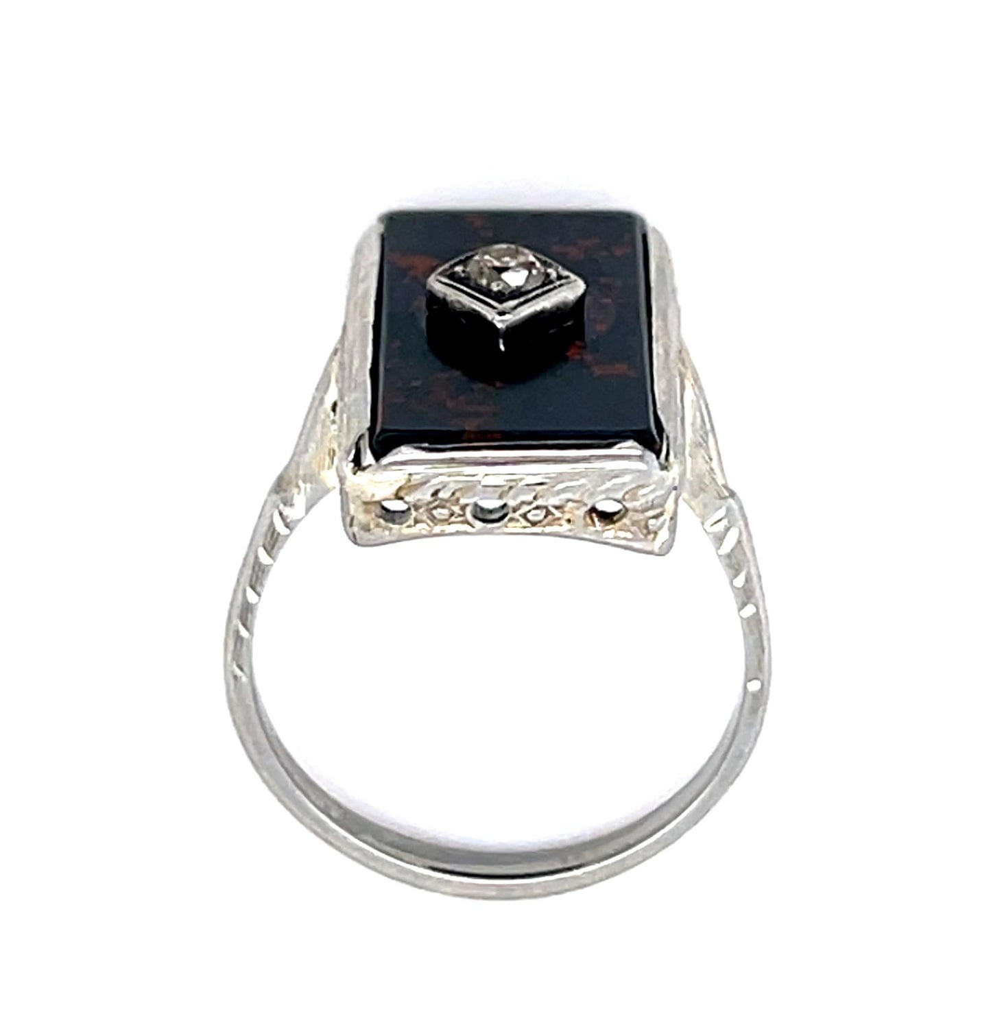 Original Art Deco Bloodstone 14KW Ring (Antique 1920s)