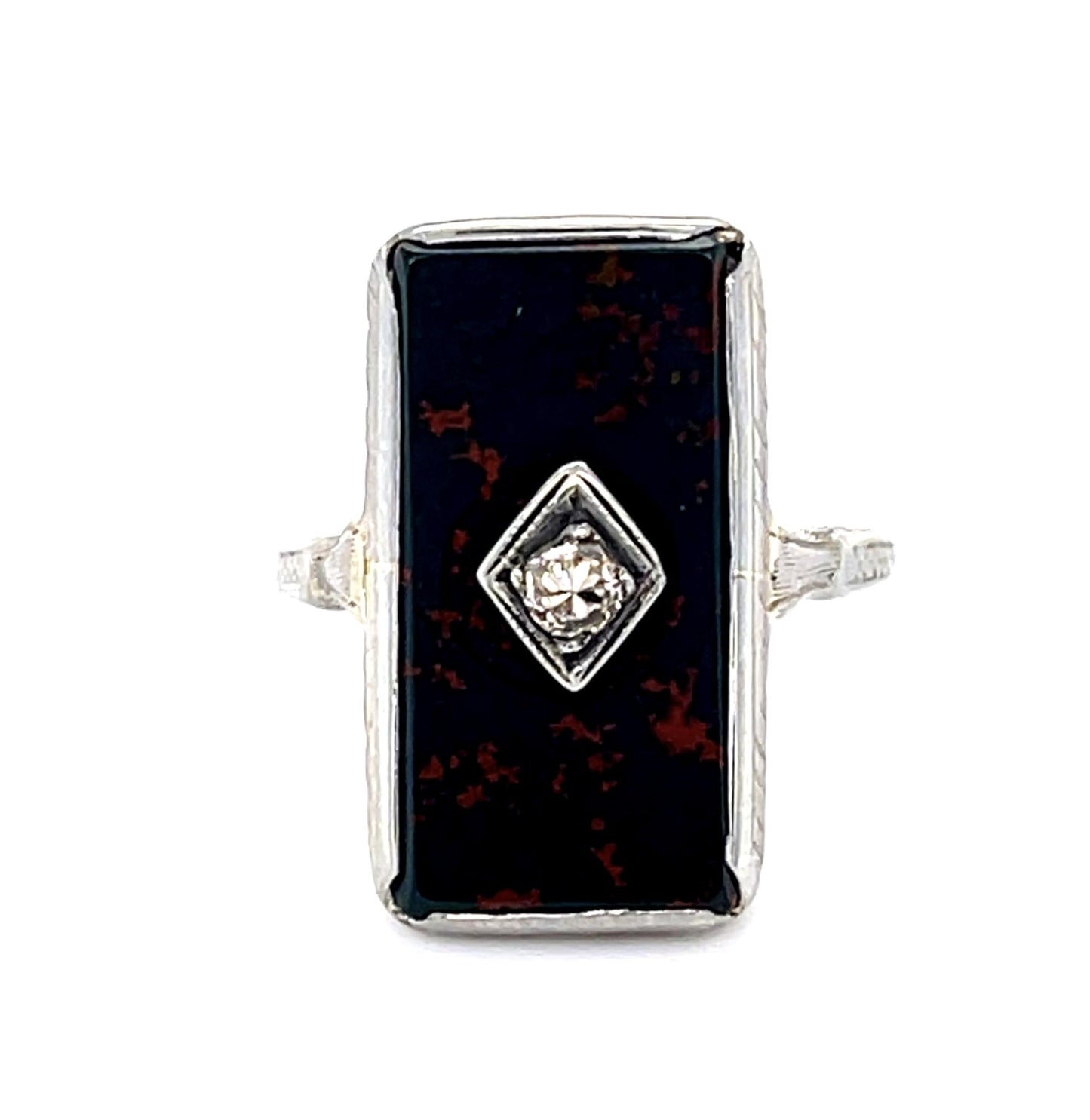 Original Art Deco Bloodstone 14KW Ring (Antique 1920s)