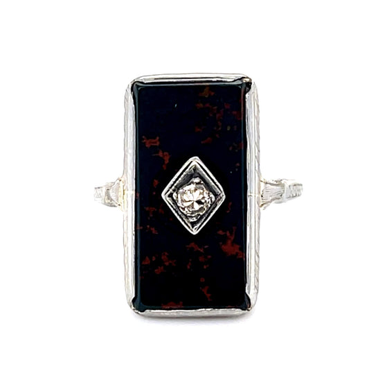 Original Art Deco Bloodstone 14KW Ring (Antique 1920s)