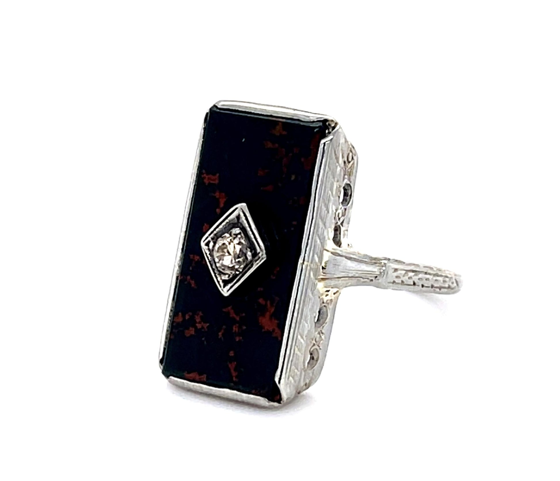 Original Art Deco Bloodstone 14KW Ring (Antique 1920s)