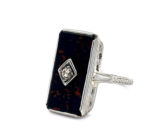 Original Art Deco Bloodstone 14KW Ring (Antique 1920s)