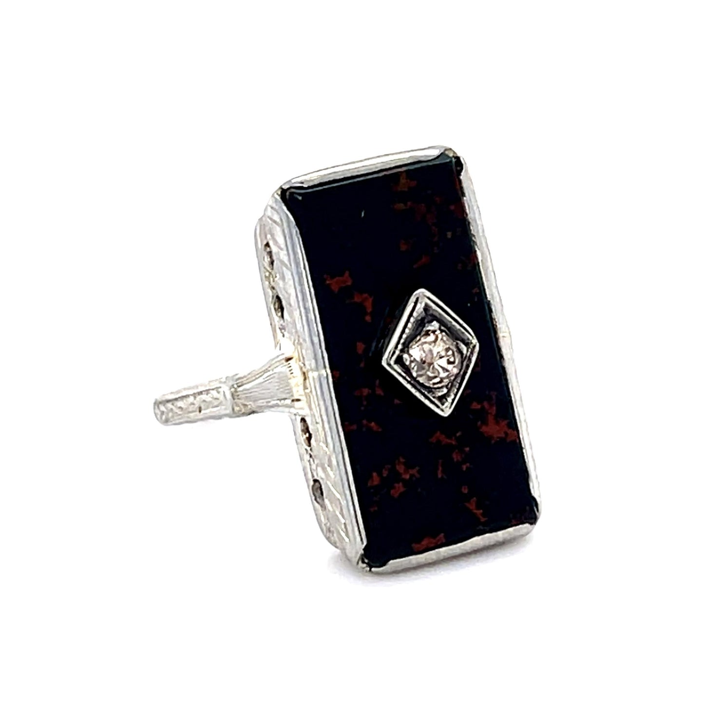 Original Art Deco Bloodstone 14KW Ring (Antique 1920s)