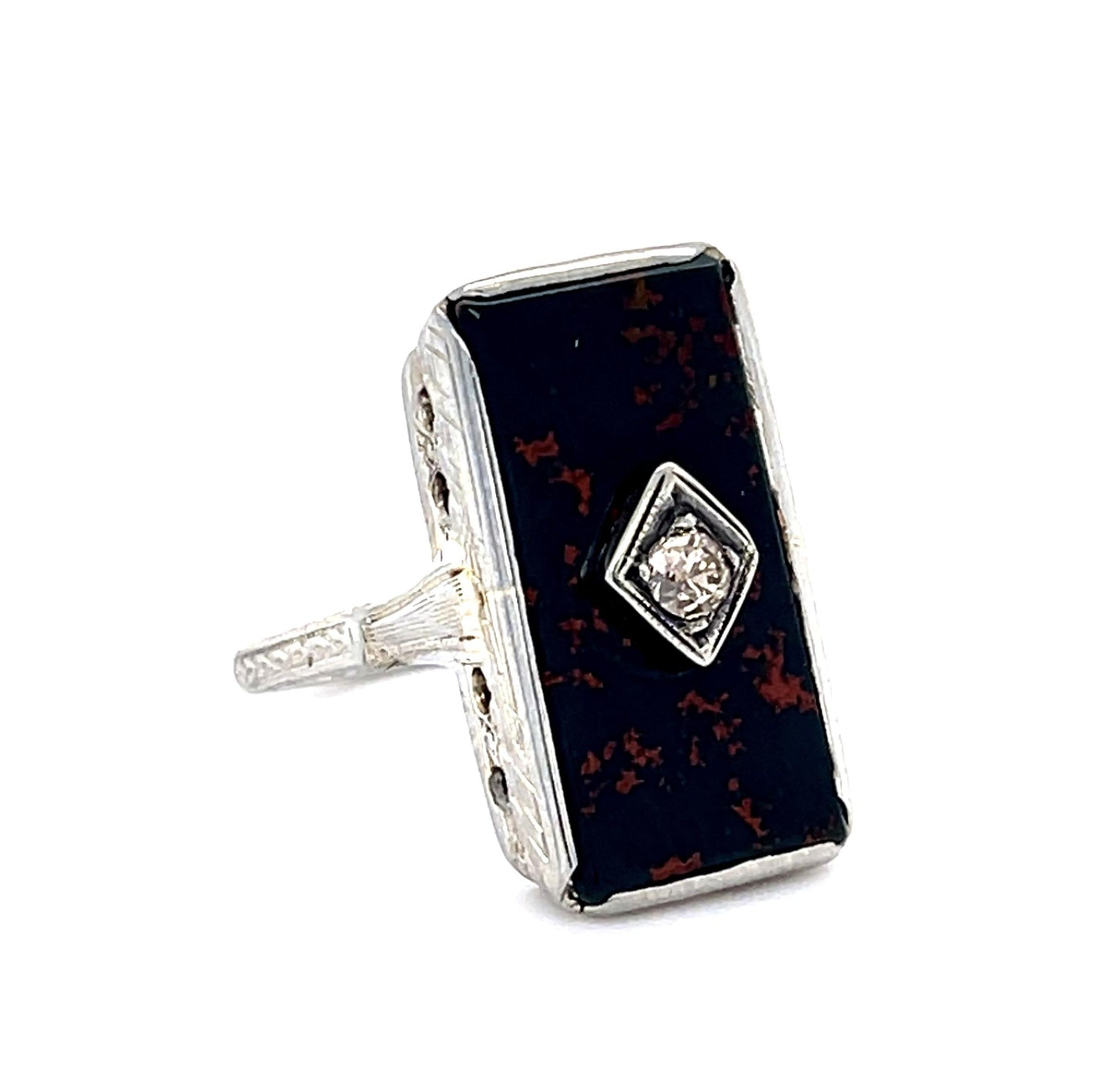 Original Art Deco Bloodstone 14KW Ring (Antique 1920s)