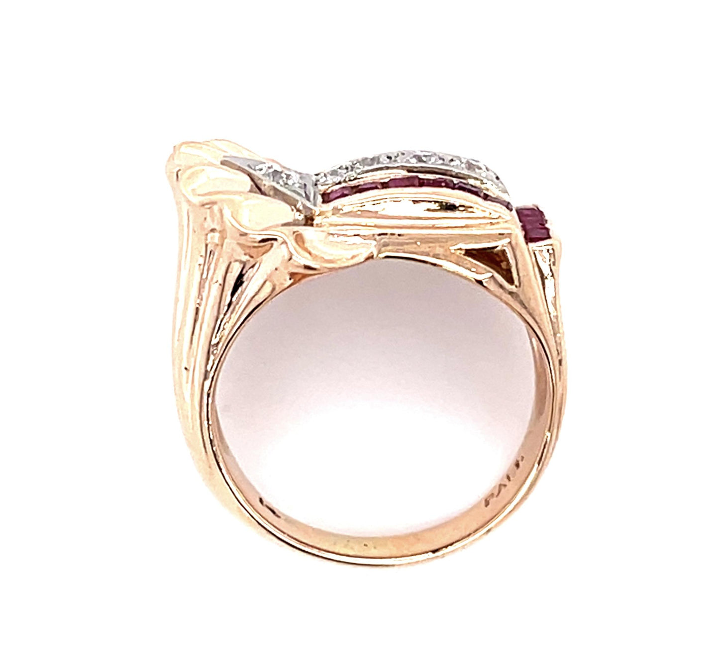 Original Retro .40ct Diamond .70ct Ruby 14K Rose Gold Ring (Vintage 1940s)