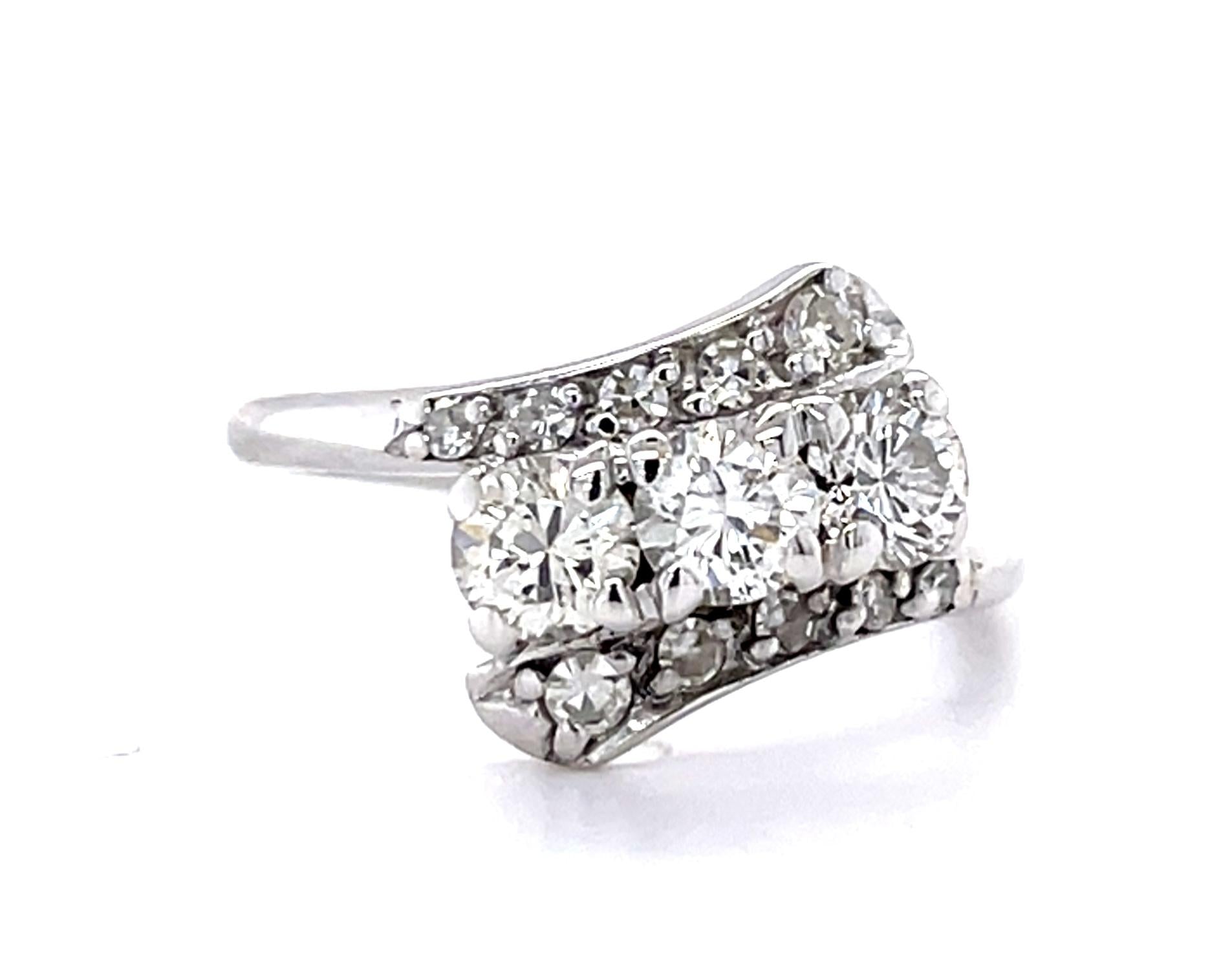 Original Retro .70ct (Three Diamonds) 14KW Ring (Vintage 1940s)