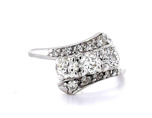 Original Retro .70ct (Three Diamonds) 14KW Ring (Vintage 1940s)