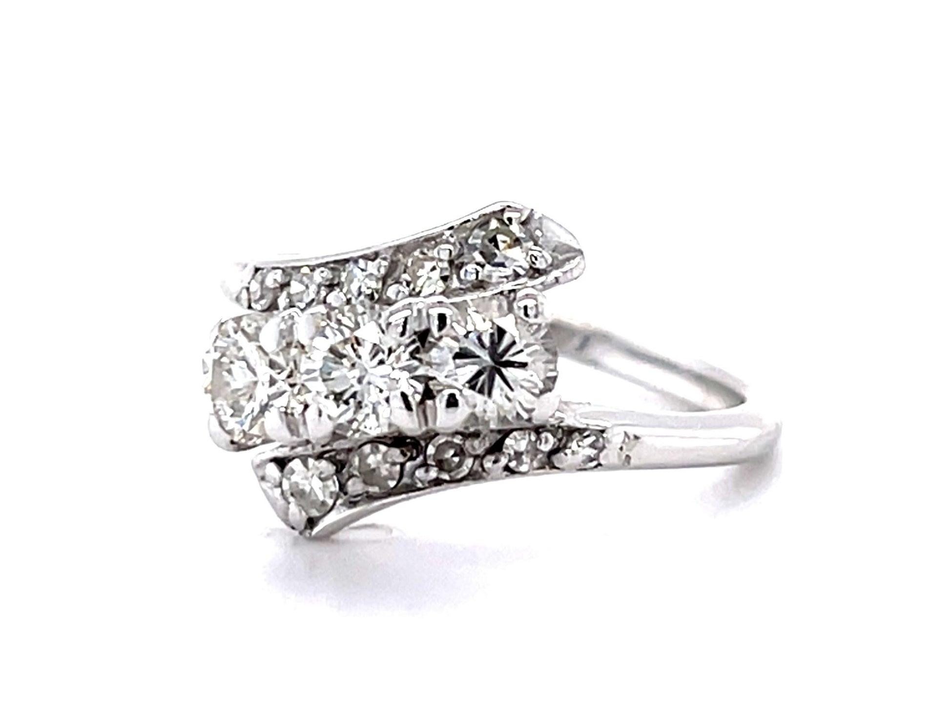 Original Retro .70ct (Three Diamonds) 14KW Ring (Vintage 1940s)