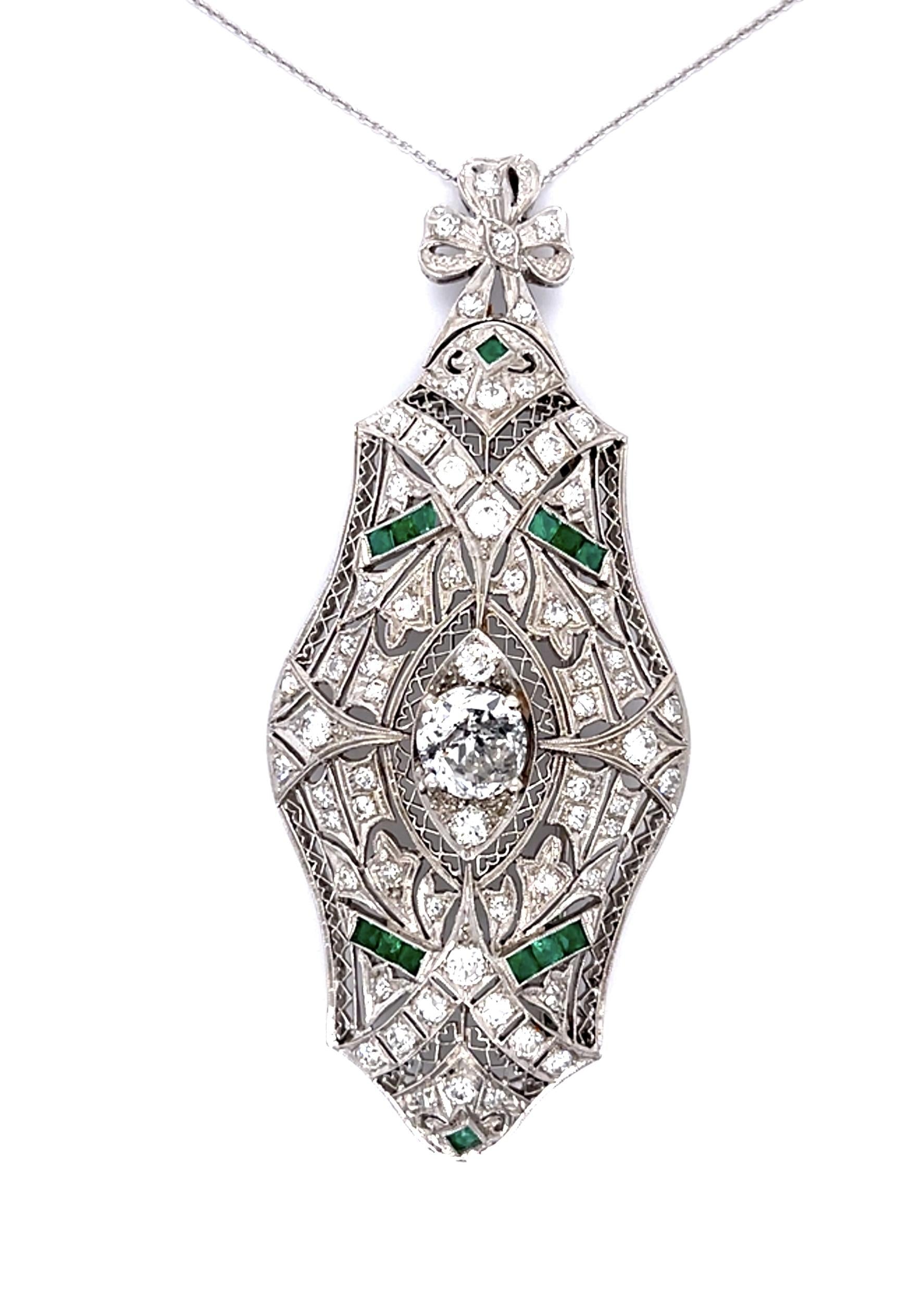 Original Art Deco 1.65ct J I2 Old European Diamond (No Cert) PT Brooch Pendant