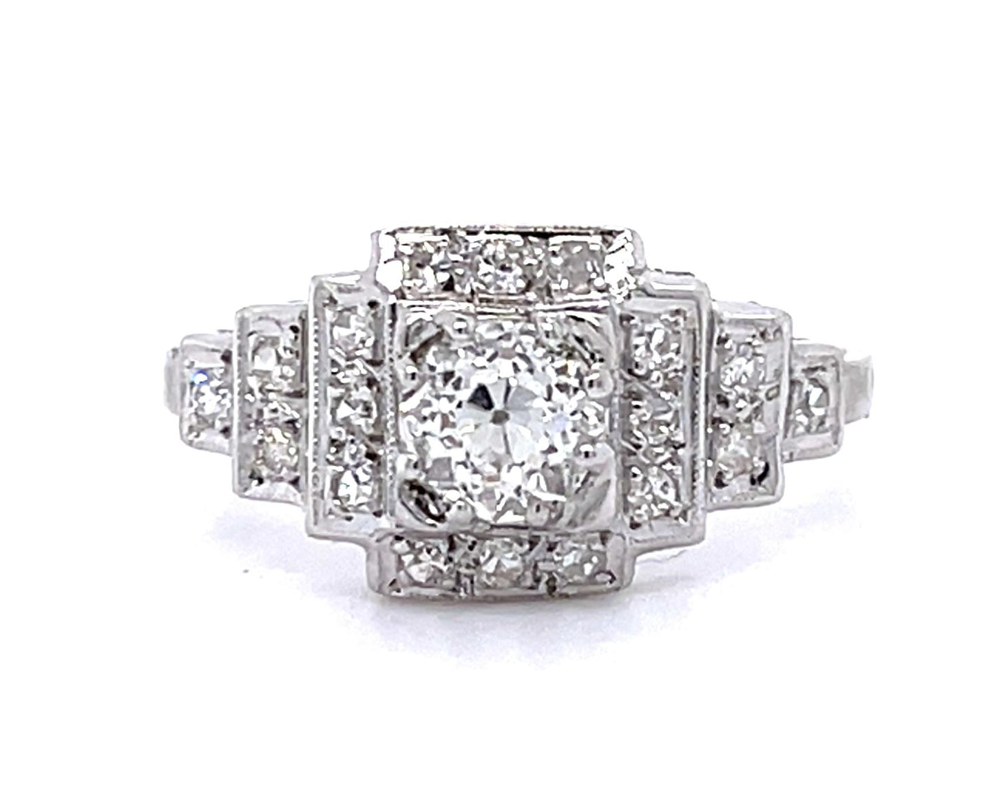Original Art Deco .54ct L VS1 Old Euro Diamond PT Ring (Vintage 1930s)
