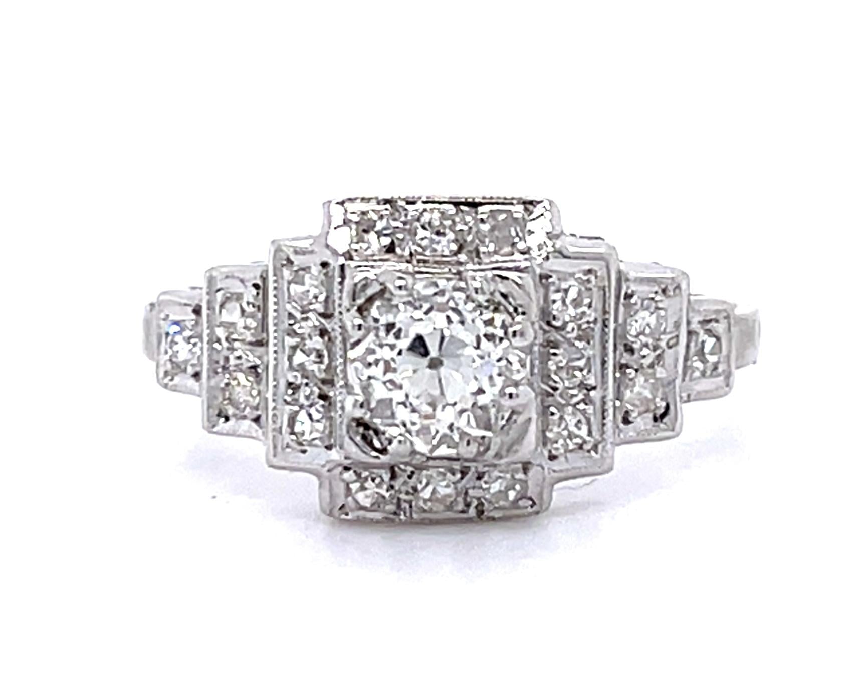 Original Art Deco .54ct L VS1 Old Euro Diamond PT Ring (Vintage 1930s)