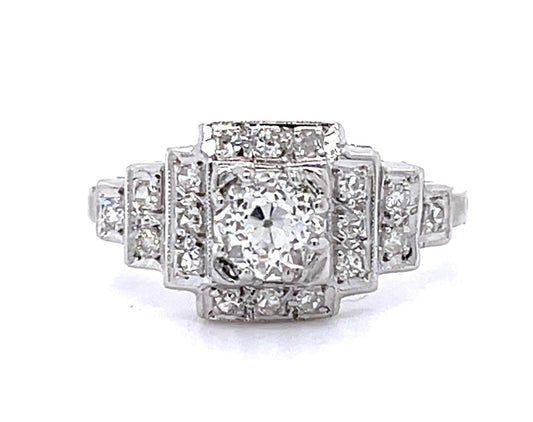 Original Art Deco .54ct L VS1 Old Euro Diamond PT Ring (Vintage 1930s)