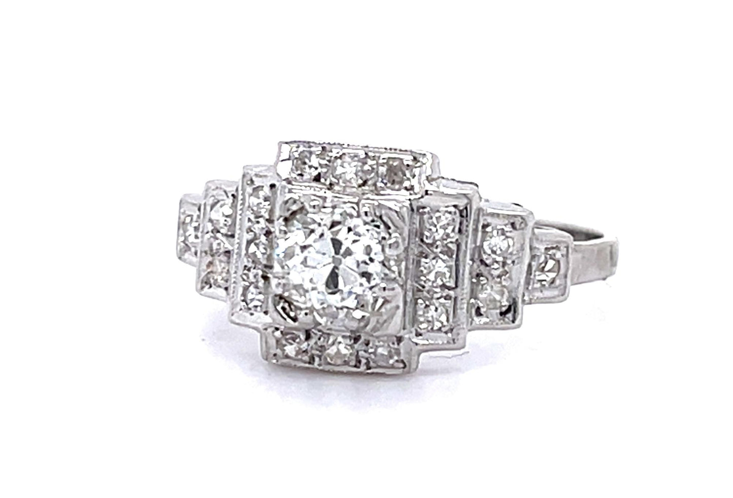 Original Art Deco .54ct L VS1 Old Euro Diamond PT Ring (Vintage 1930s)