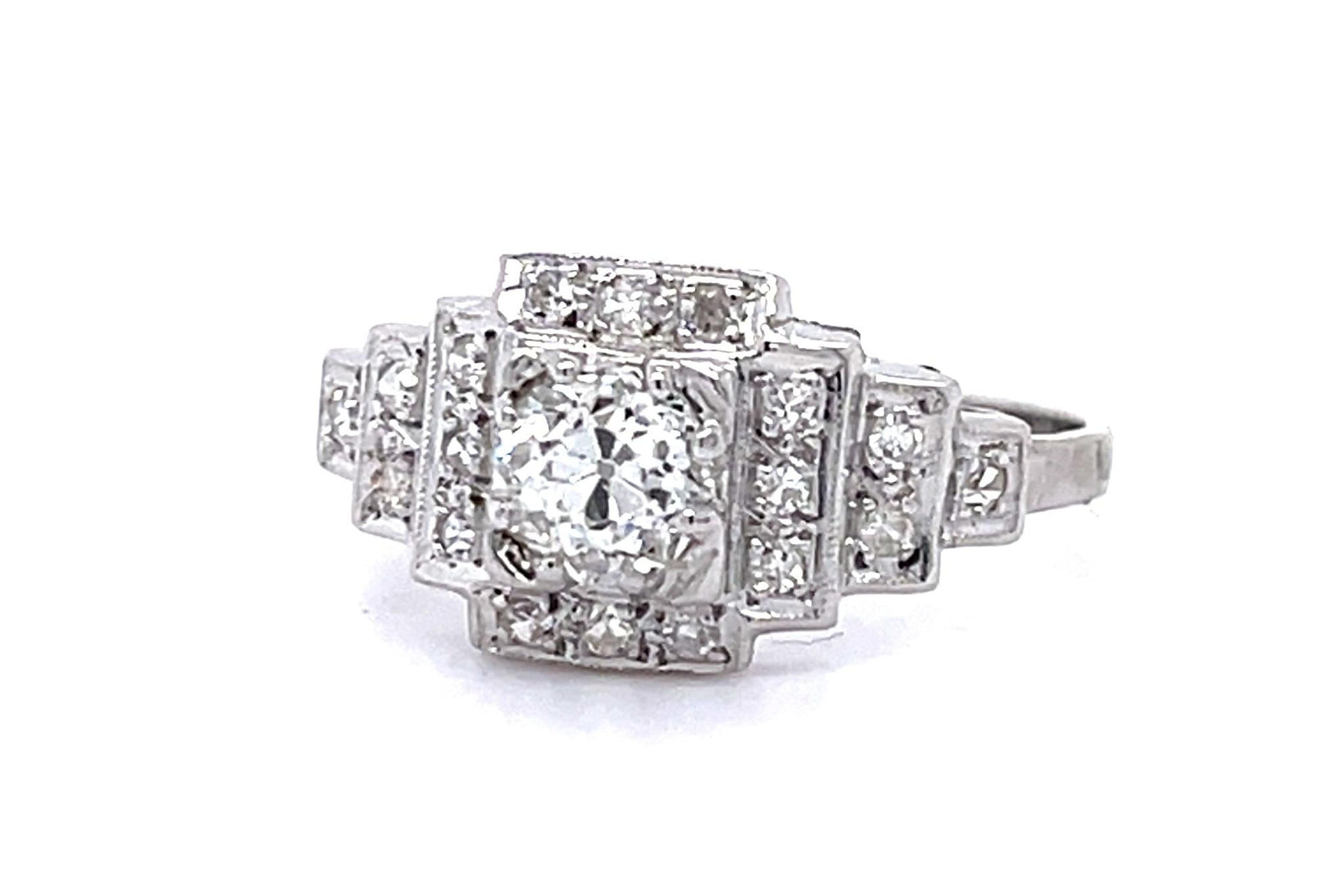 Original Art Deco .54ct L VS1 Old Euro Diamond PT Ring (Vintage 1930s)