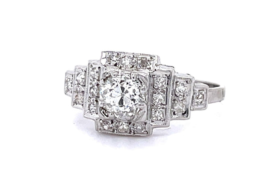 Original Art Deco .54ct L VS1 Old Euro Diamond PT Ring (Vintage 1930s)