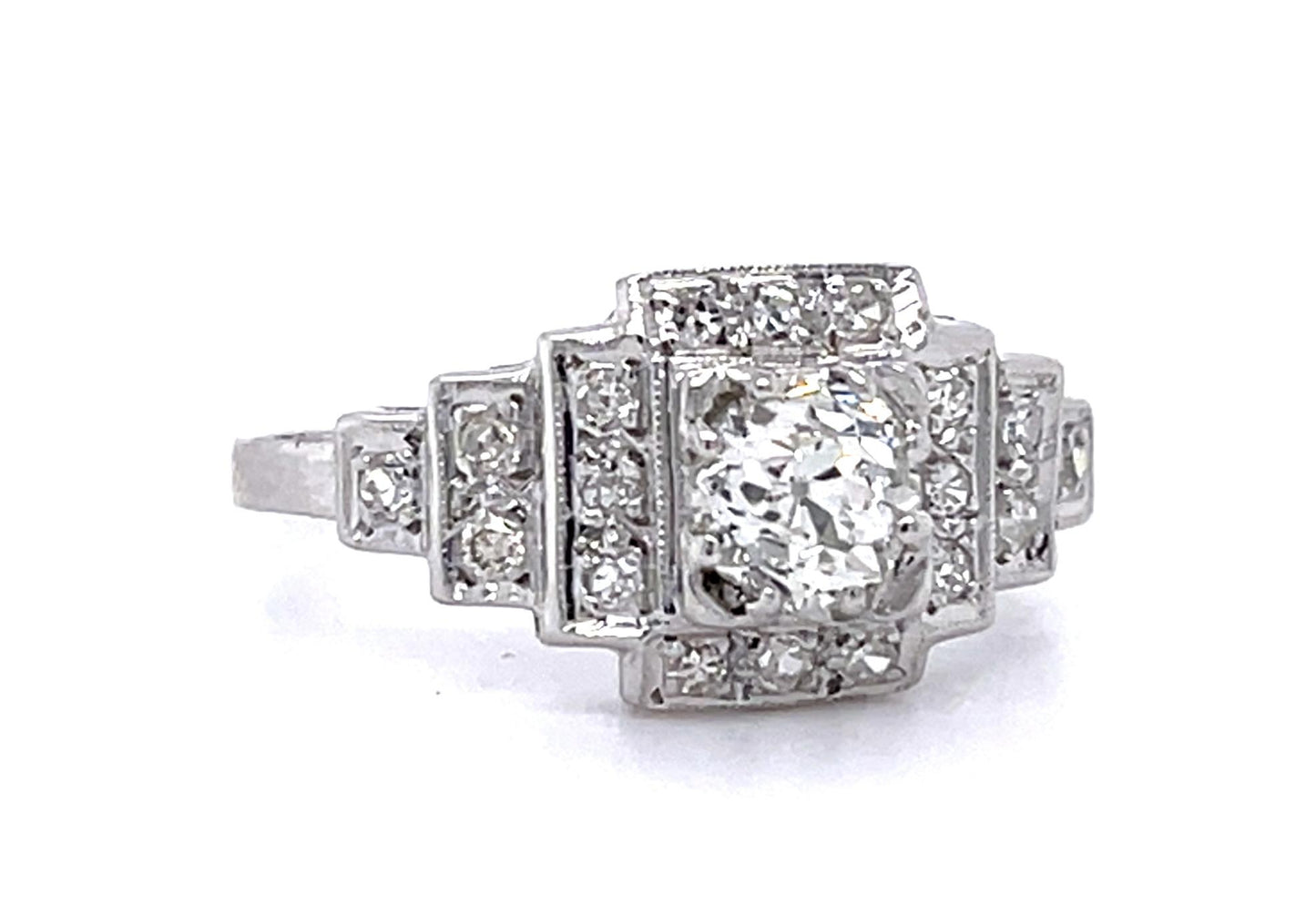 Original Art Deco .54ct L VS1 Old Euro Diamond PT Ring (Vintage 1930s)