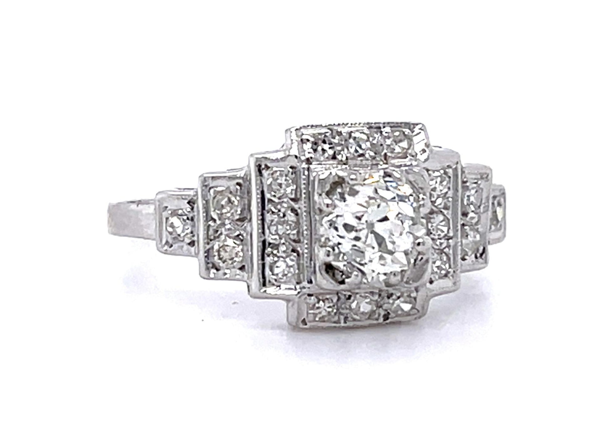 Original Art Deco .54ct L VS1 Old Euro Diamond PT Ring (Vintage 1930s)